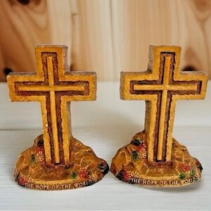 Cross Bookends OOAK Boho Rustic Cottage Jesus Religious Hope Of The World  Vtg